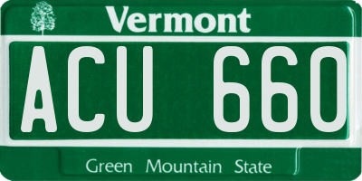 VT license plate ACU660