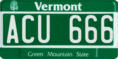 VT license plate ACU666