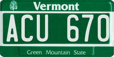 VT license plate ACU670