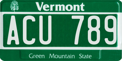 VT license plate ACU789
