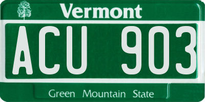 VT license plate ACU903