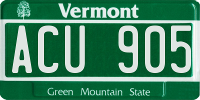 VT license plate ACU905