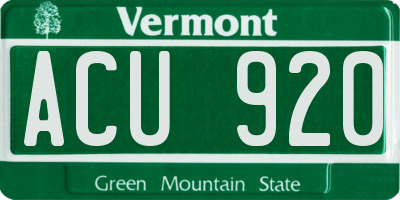 VT license plate ACU920