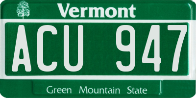 VT license plate ACU947