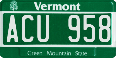 VT license plate ACU958