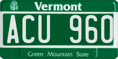 VT license plate ACU960