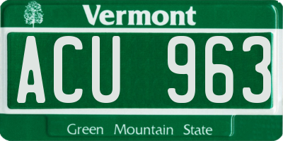 VT license plate ACU963