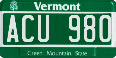 VT license plate ACU980