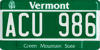 VT license plate ACU986