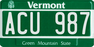 VT license plate ACU987