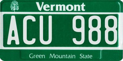 VT license plate ACU988