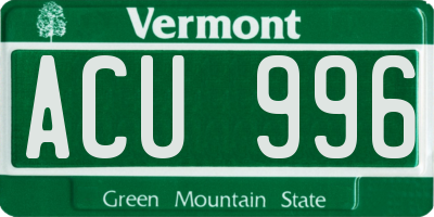 VT license plate ACU996