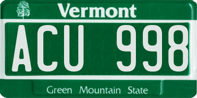 VT license plate ACU998