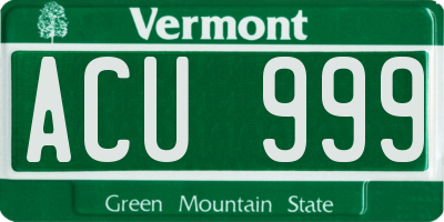 VT license plate ACU999
