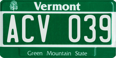 VT license plate ACV039