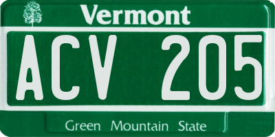 VT license plate ACV205