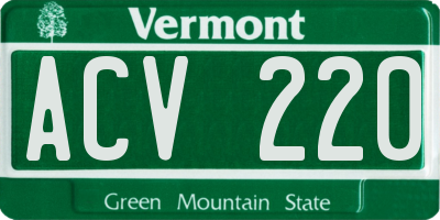 VT license plate ACV220