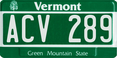 VT license plate ACV289