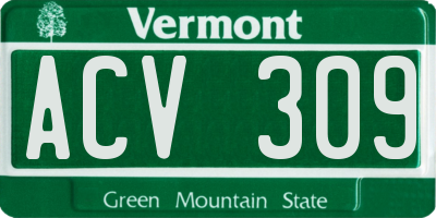 VT license plate ACV309