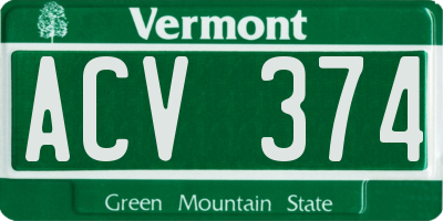 VT license plate ACV374