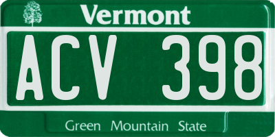 VT license plate ACV398