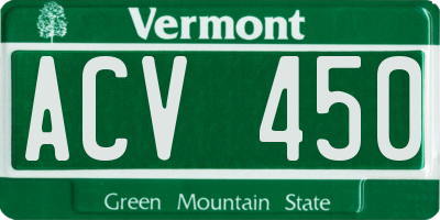 VT license plate ACV450