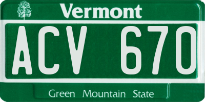 VT license plate ACV670