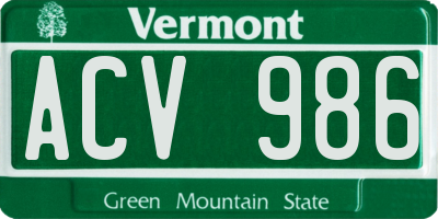 VT license plate ACV986