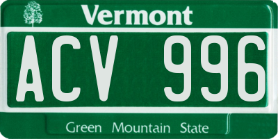 VT license plate ACV996