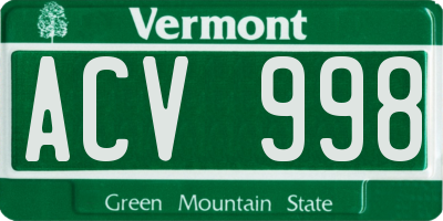 VT license plate ACV998