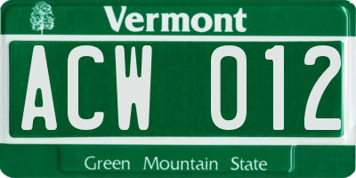 VT license plate ACW012
