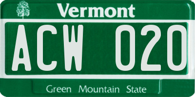 VT license plate ACW020