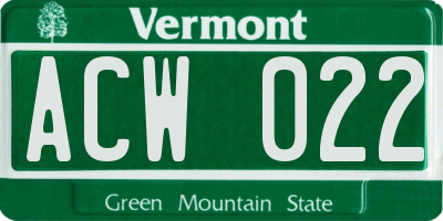 VT license plate ACW022