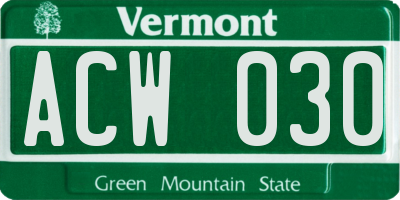 VT license plate ACW030