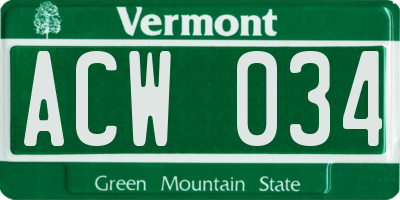 VT license plate ACW034