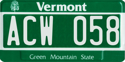 VT license plate ACW058