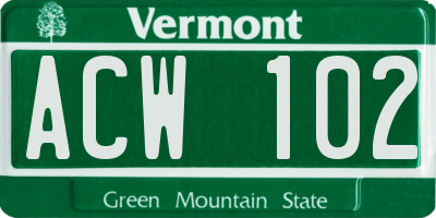 VT license plate ACW102