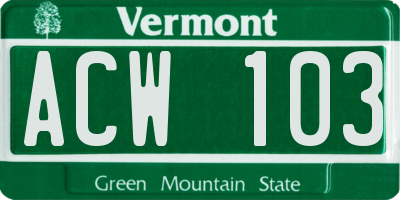 VT license plate ACW103