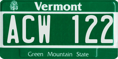 VT license plate ACW122