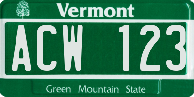 VT license plate ACW123