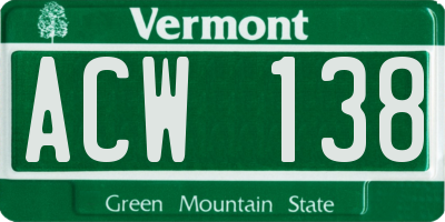 VT license plate ACW138