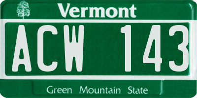 VT license plate ACW143