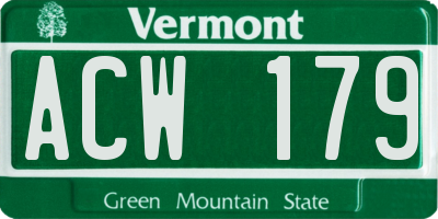 VT license plate ACW179