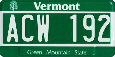 VT license plate ACW192