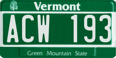VT license plate ACW193