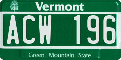 VT license plate ACW196