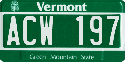 VT license plate ACW197