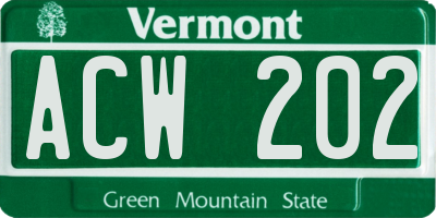 VT license plate ACW202