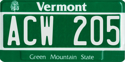 VT license plate ACW205