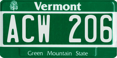 VT license plate ACW206